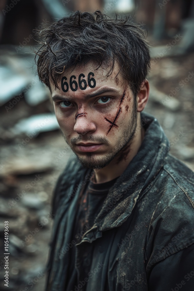 A survivor navigating through a harsh and desolate postapocalyptic world, marked by battle scars and struggles ahead A survivor navigating through a harsh and desolate postapocalyptic world, marked by battle scars and struggles ahead