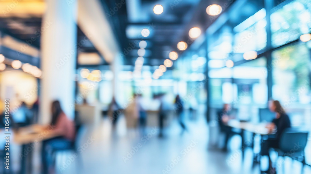 Abstract blurry depiction of a dynamic office environment with collaboration and modern design Abstract blurry depiction of a dynamic office environment with collaboration and modern design