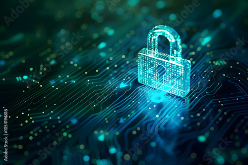 digital lock protecting data in blue and green shades symbolizing online security