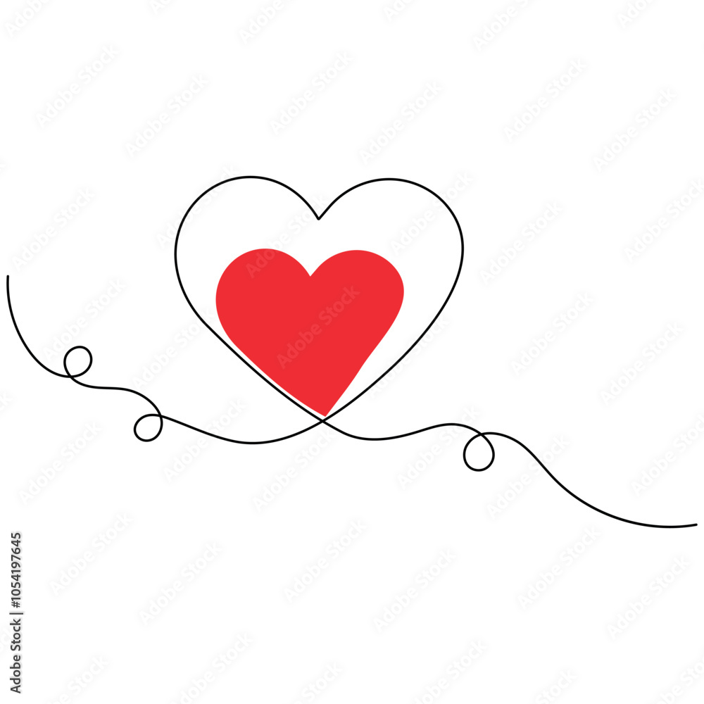 Heart shape valentines day single line art, continuous one line drawing of Isolated outline vector icon Heart shape valentines day single line art, continuous one line drawing of Isolated outline vector icon