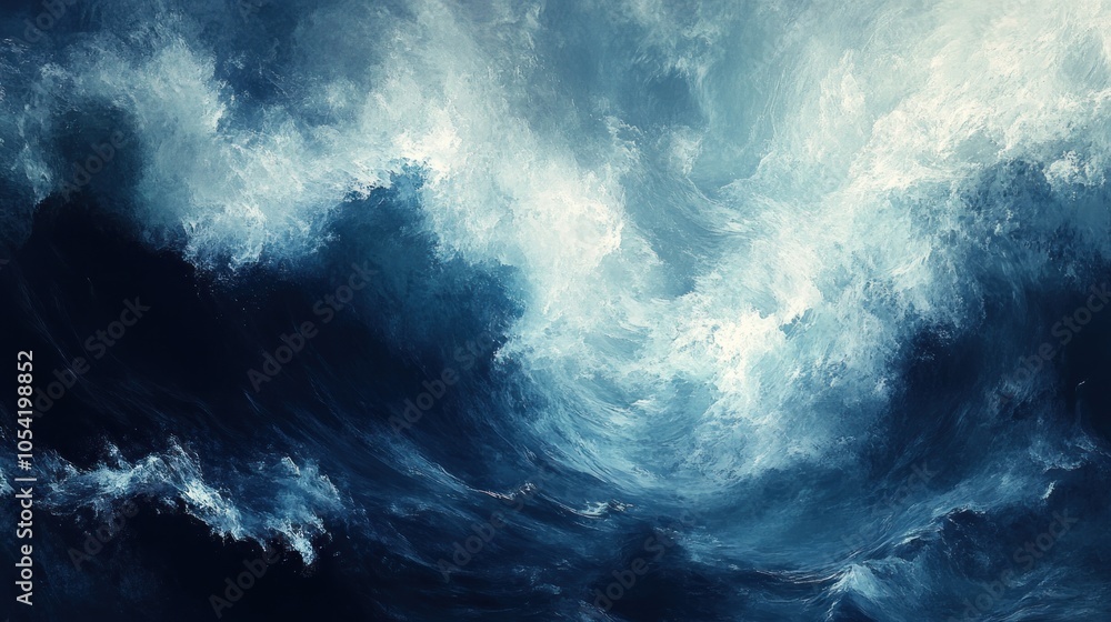 Abstract digital art painting of a stormy sea with large crashing waves. Abstract digital art painting of a stormy sea with large crashing waves.