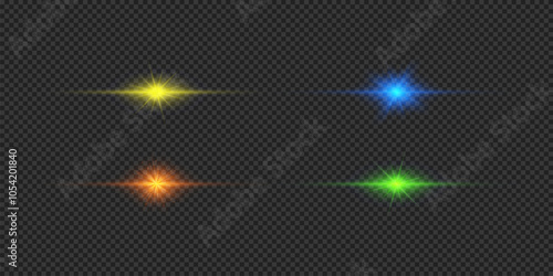 Set of multicolor horizontal light effects of lens flares