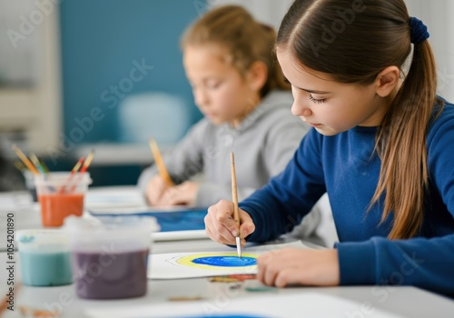 Wallpaper Mural Focused Young Girl Painting with Blue Paint Torontodigital.ca