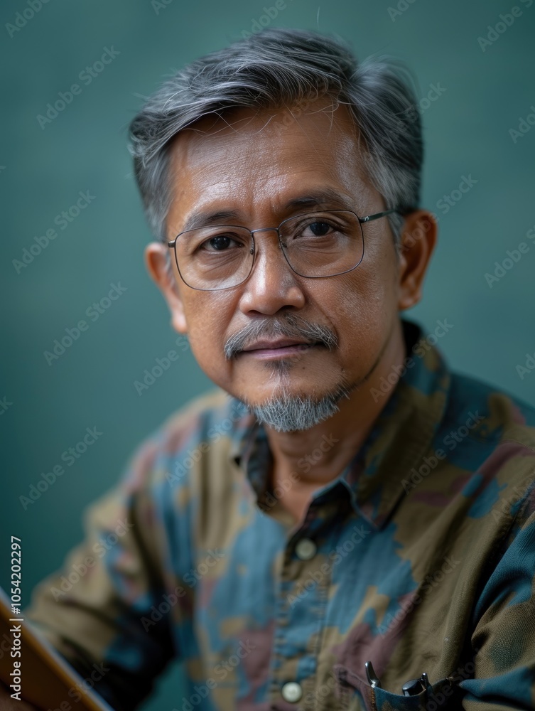 Obraz premium Happy Malaysian male scientist poses confidently in an isolated setting with a warm smile
