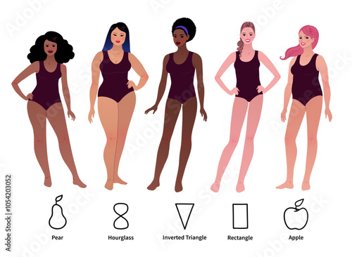 Vector illustrations set of body-positive female body types