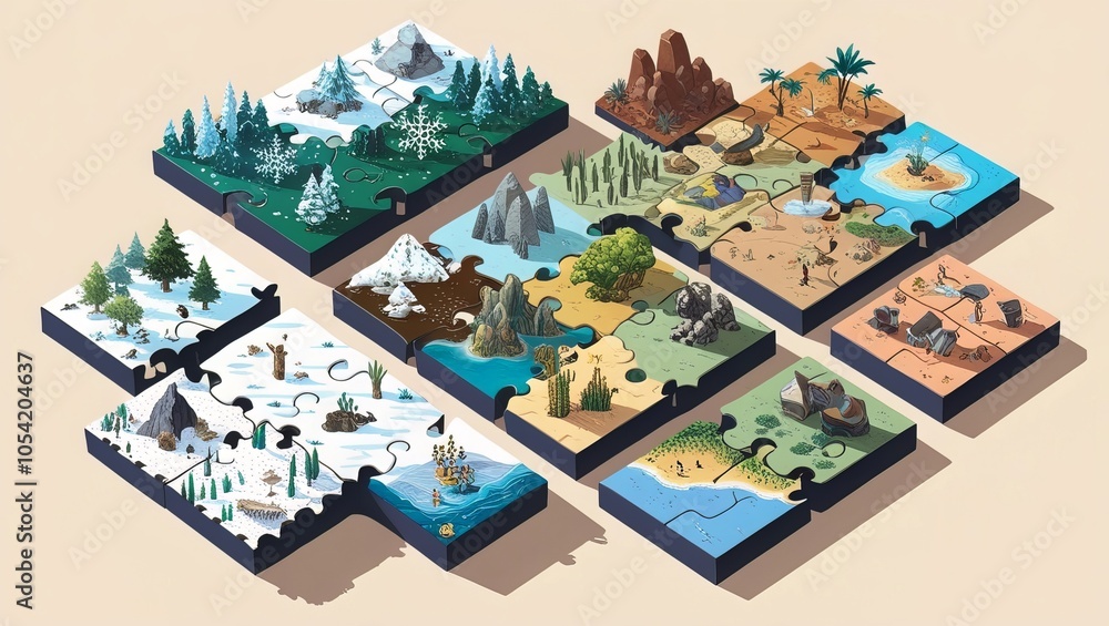 Fototapeta premium Illustrate a unique isometric puzzle world
