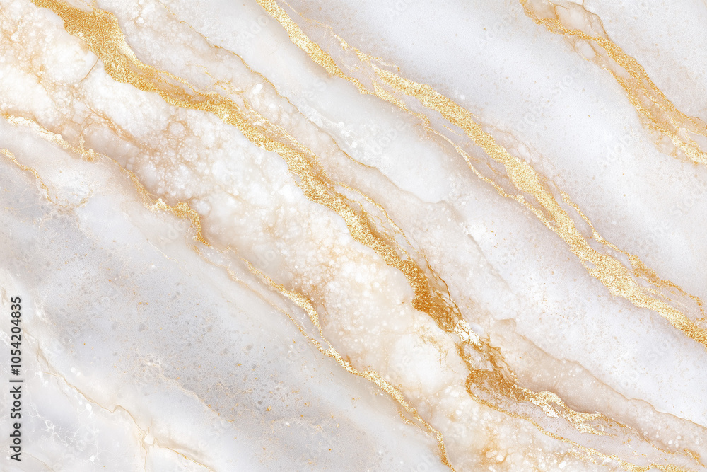 Obraz premium Marble texture art background. White brown beige mineral stone design decor banner. Creative abstract gold metallic fleck sand land streak pattern. Luxury stained surface.