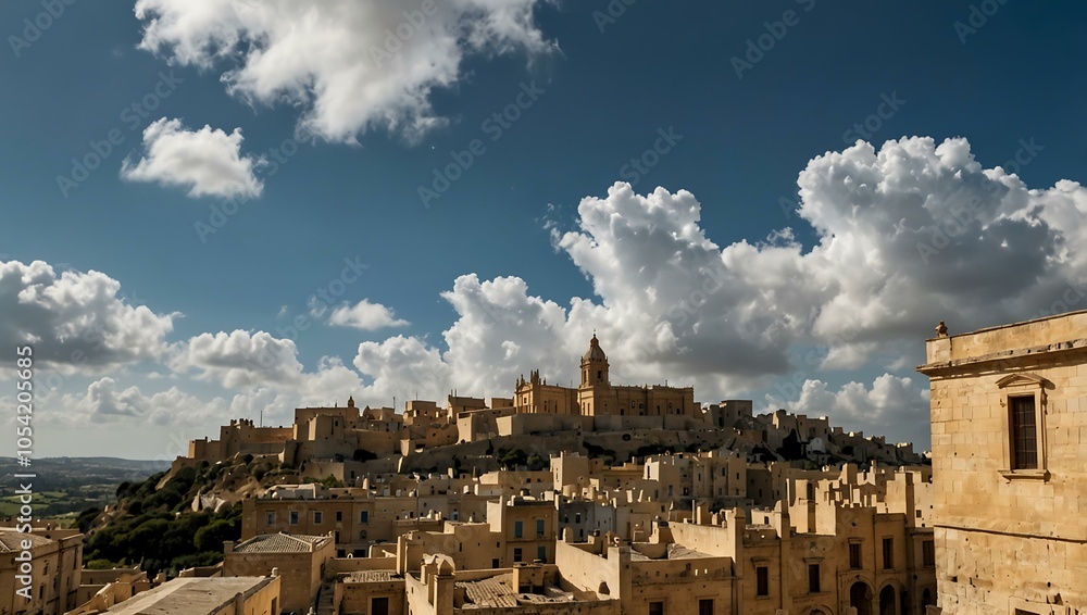 Fototapeta premium Mdina city view with blue skies and clouds