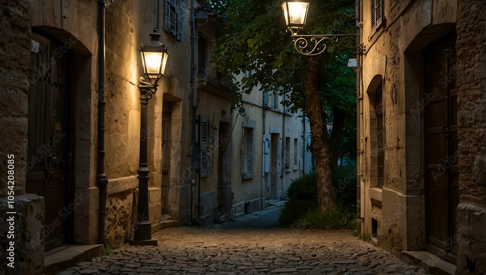 Fototapeta premium Old streetlamp lighting a path in France.