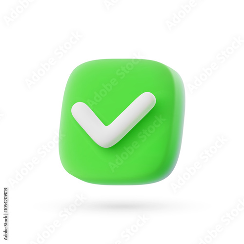 3d vector square green check mark icon in cartoon minimal style.