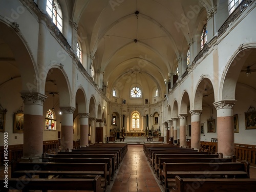 Panoramic view of Zarate church nave, Buenos Aires. photo