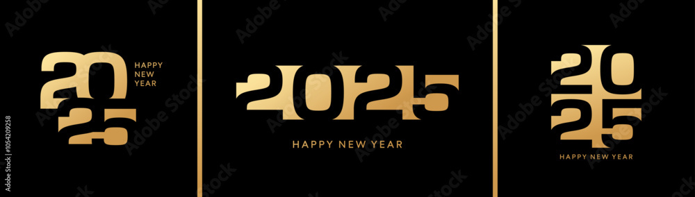 2025 posters set. New Year gold number logo covers 2025 posters set. New Year gold number logo covers
