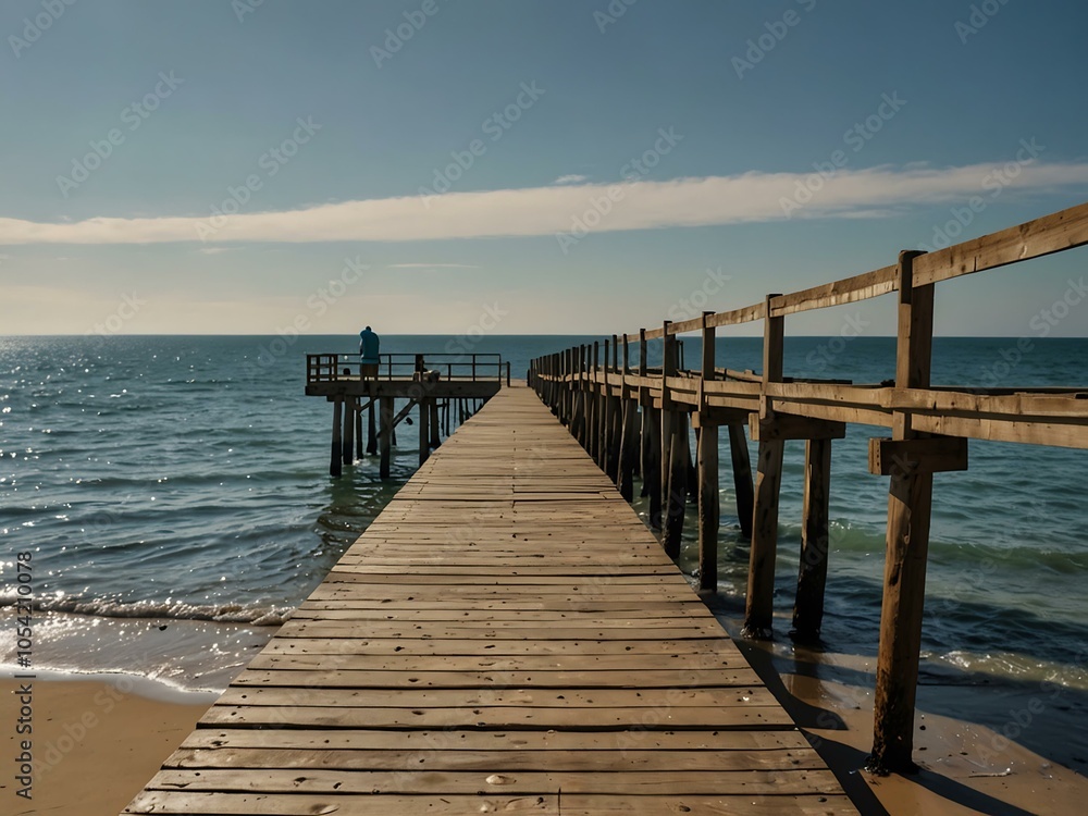 Fototapeta premium Pier extending into the beach.