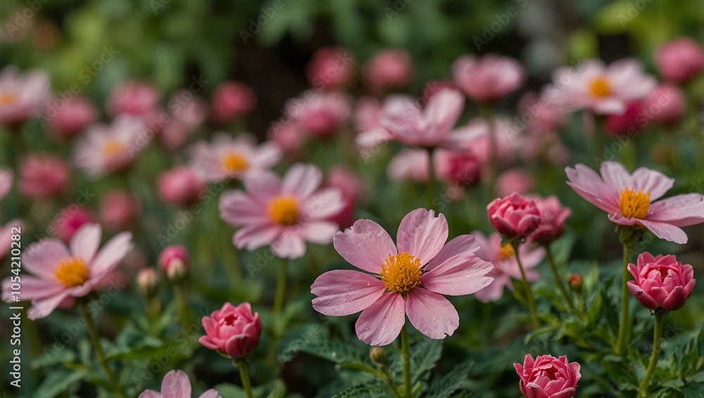 Pink flowers blooming in a garden. Pink flowers blooming in a garden.