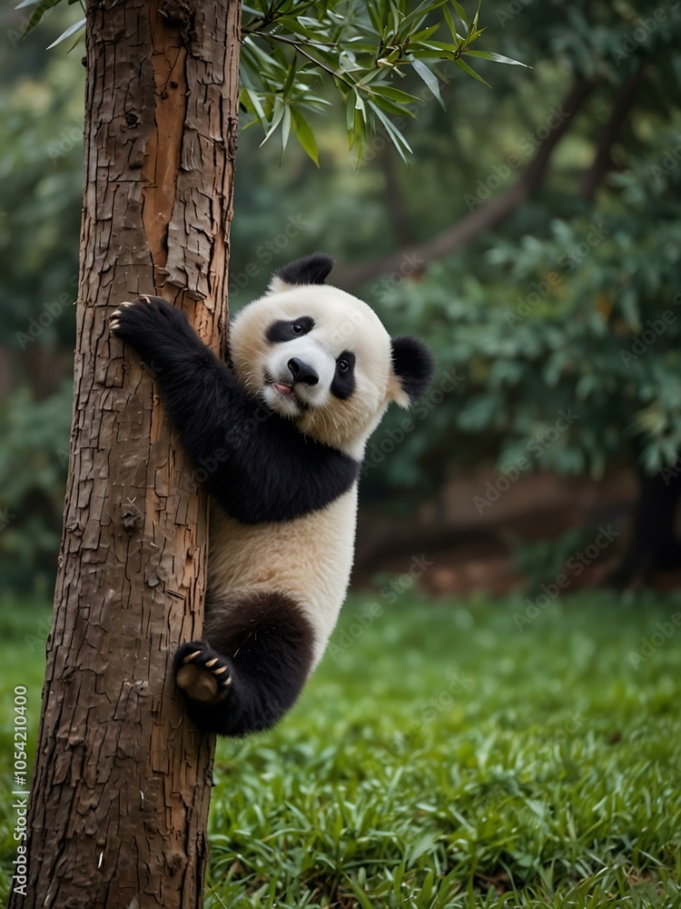 Obraz premium Playful panda enjoying a tree