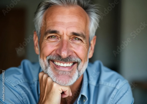 Smiling Older Man with Gray Hair and Beard photo