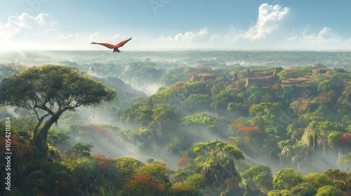 Wallpaper Mural Polish white-tailed eagle flying over vast forests, representing the strength of Poland. Torontodigital.ca