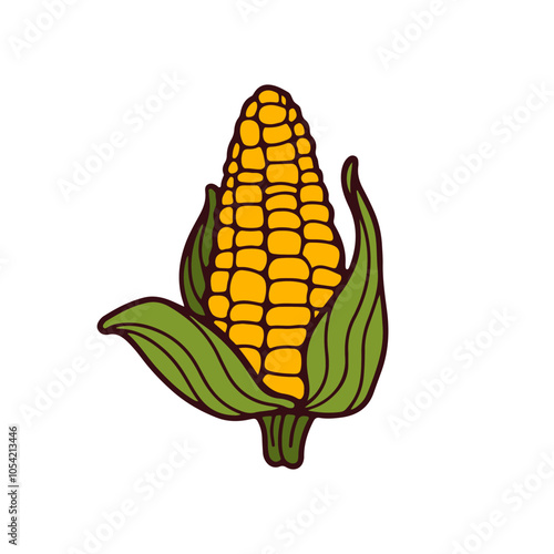 Corn color doodle icon. Cozy autumn element. For vegetable blanks, cooking recipes and kitchen design. Change of seasons. Vector doodle illustration