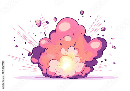 Cartoon-style vector illustration of an explosion, with a pink and purple color palette on a white background.