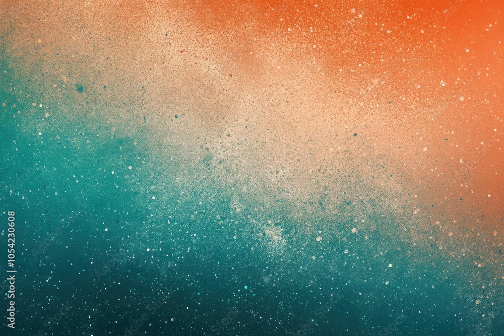 Fototapeta premium Teal and orange distressed background texture for vintage poster, signage, or header artwork featuring beige gradient noise effect