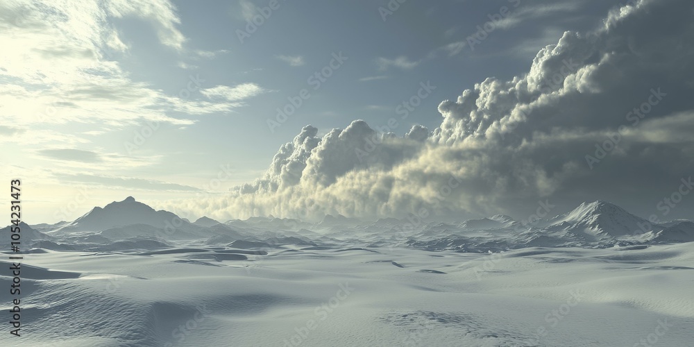 Fototapeta premium Snowy Mountain Landscape with Dramatic Clouds