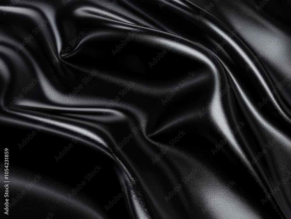 Fototapeta premium Black satin fabric, a luxurious, smooth, and shiny textile, perfect for elegant backgrounds, drapery, and fashion