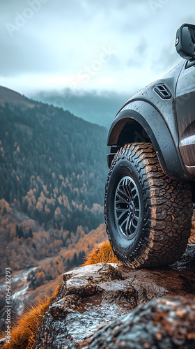 Cinematic View of Off-Road Truck on Cliff Edge