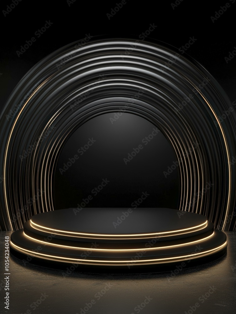 Obraz premium Black Podium with Gold Accents - Minimalist 3D Render