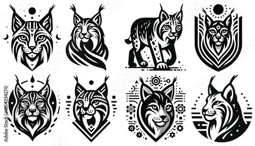 Abstract lynx illustration vector design in black and white tribal style for tattoos photo