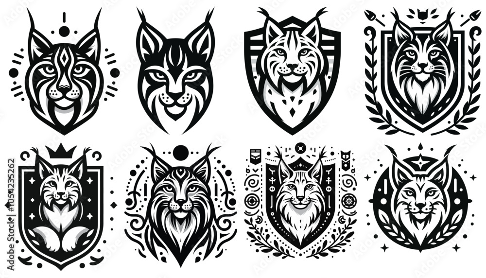 Fototapeta premium Lynx emblem set, black and white vector illustrations, perfect for logo design and branding