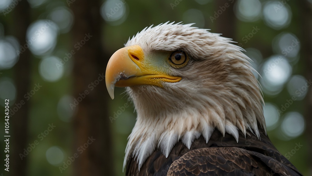 Obraz premium Close-up of a majestic bald eagle in the forest