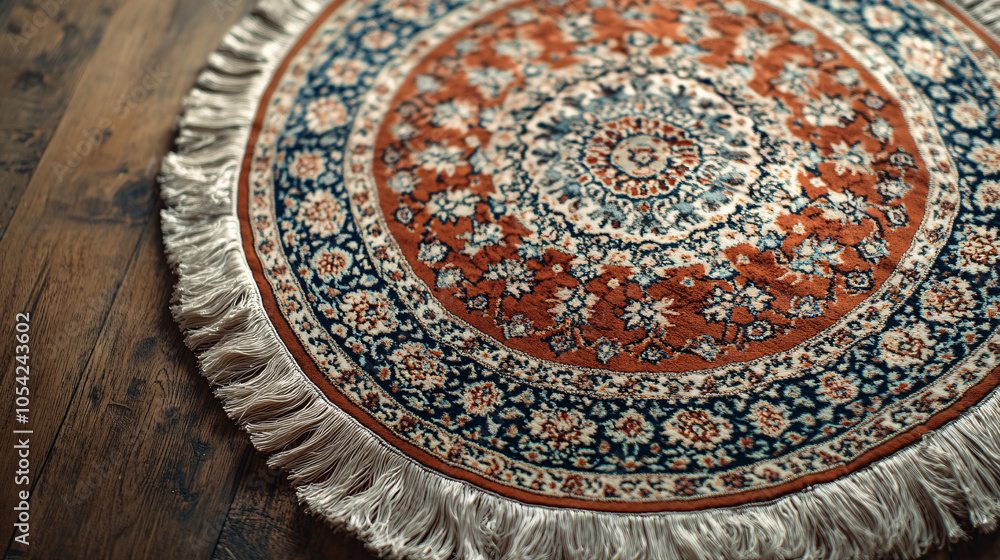 Obraz premium Round Persian rug with fringes and intricate floral design
