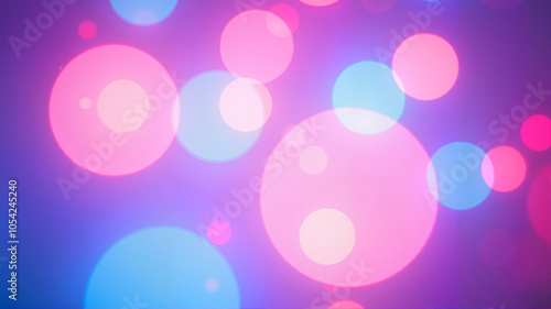 Vibrant bokeh background featuring soft pink and blue circles on a purple backdrop, whimsical and modern copy space