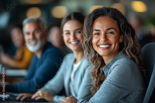 diverse business people sitting and standing in an office