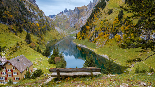 Exploring the serene beauty of Falensee in Appenzell, Switzerland amidst autumn colors photo