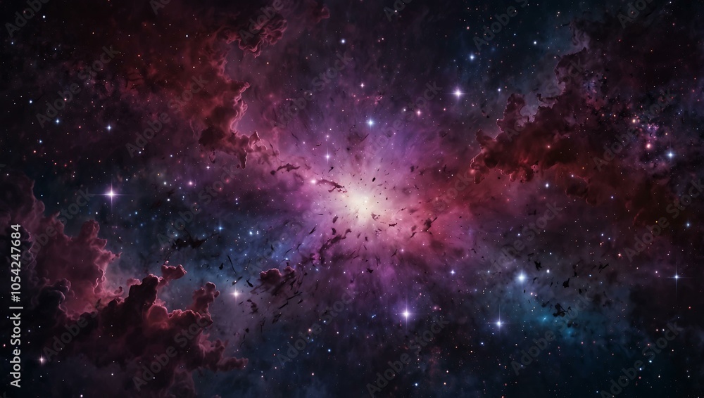 Fototapeta premium Cosmic scene with purple and pink stars in a blurred background.
