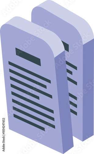 Isometric view of two stone tablets containing written commandments, symbolizing moral code, religious law, and ethical principles