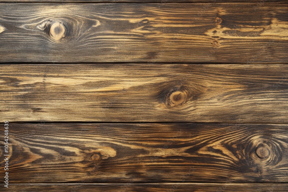 Wooden sign background. Aerial view. Weathered brown timber surface for continuity on tabletop. Retro wooden board displaying organic designs of rustic wood grain patterns