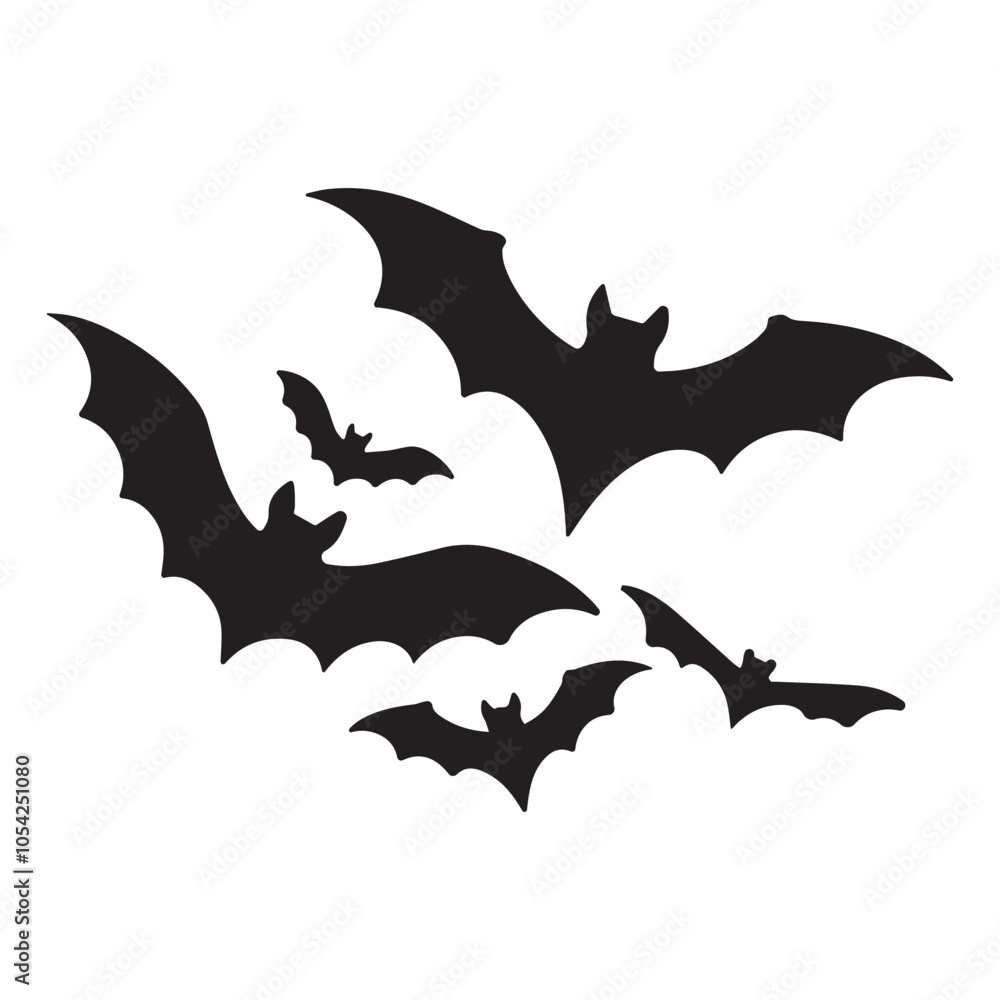 Black bat silhouettes flying in different directions Black bat silhouettes flying in different directions