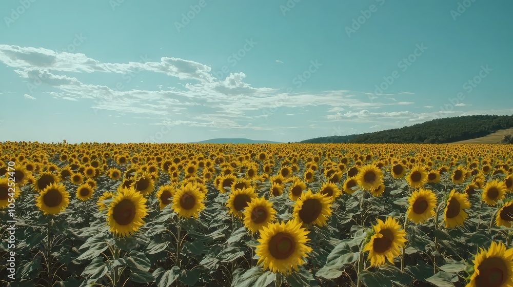 Obraz premium Expansive Sunflower Field Under Clear Sky