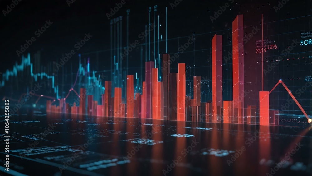 Futuristic inflation statistics with glowing charts and 3D visuals. Futuristic inflation statistics with glowing charts and 3D visuals.