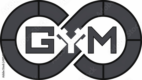 Geometric Minimalist Gym Logo with Dumbbell and Barbell – Modern, Symmetrical Design photo