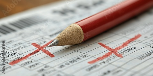 Red Pencil Marking a Date on a Calendar photo