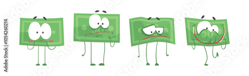 Funny Banknote Humanized Character with Arm and Legs Vector Set