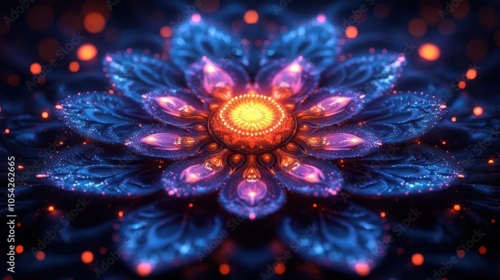 Fototapeta premium A 4K vibrant mandala design with intricate geometric patterns and glowing neon colors.