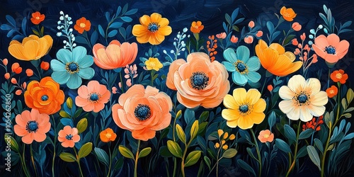 Wallpaper Mural Vibrant Floral Arrangement with Orange, Yellow, and Blue Flowers on a Dark Background Torontodigital.ca