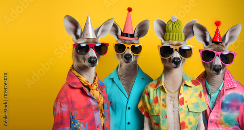 Wallpaper Mural Creative animal concept. Group of kangaroo in funky Wacky wild mismatch colourful outfits on bright background advertisement, copy space. birthday party invite invitation banner	
 Torontodigital.ca