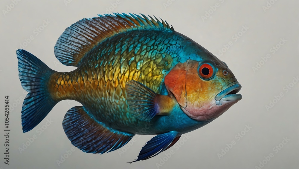 Fototapeta premium Mystic portrait of Princess Parrotfish, close-up on white background.