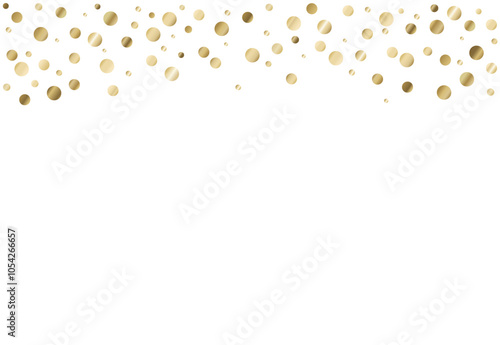 Falling round gold glittering confetti isolated on transparent background. Festive holiday banner, overlay. Celebration, birthday party, Christmas, New Year. National Holiday decor vector illustration