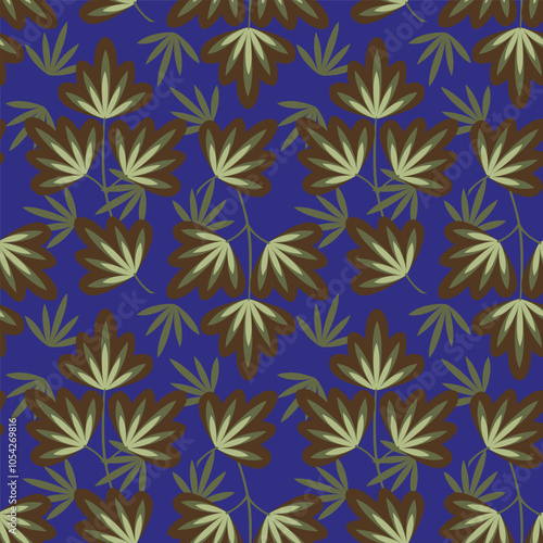 blue seamless vector stock flowers with leaves pattern on cream background